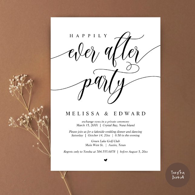 Happily Ever After Party Elopement Dinner Invitation (Happily Ever After Elopement Party Invitation Card, PDF, Modern Wedding Dinner, in Black and White)