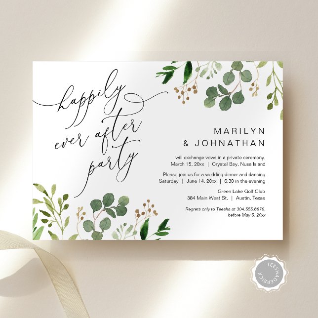 Happily Ever After Party, Elopement, Greenery Invitation (Happily Ever After Party, Wedding Elopement, Greenery Eucalyptus Invitation Card, Downloadable)