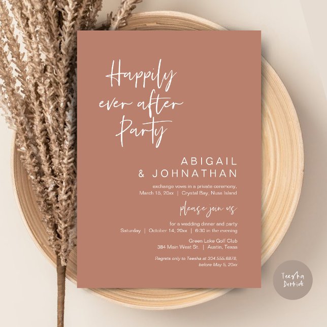 Happily Ever After Party, Elopement, Terracotta Invitation (Happily Ever After Party, Modern Wedding Elopement, Invitation Card, PDF, in Terracotta Brown)