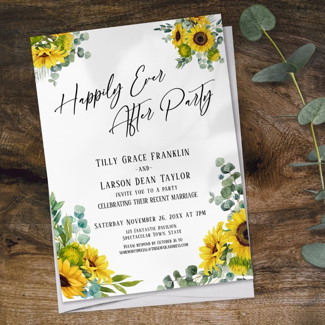 Happily Ever After Party Eucalyptus Sunflower Invitation (Creator Uploaded)