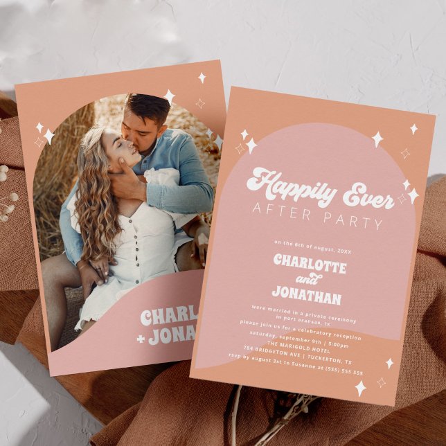 Happily Ever After Party Groovy Elopement Wedding Invitation (Creator Uploaded)
