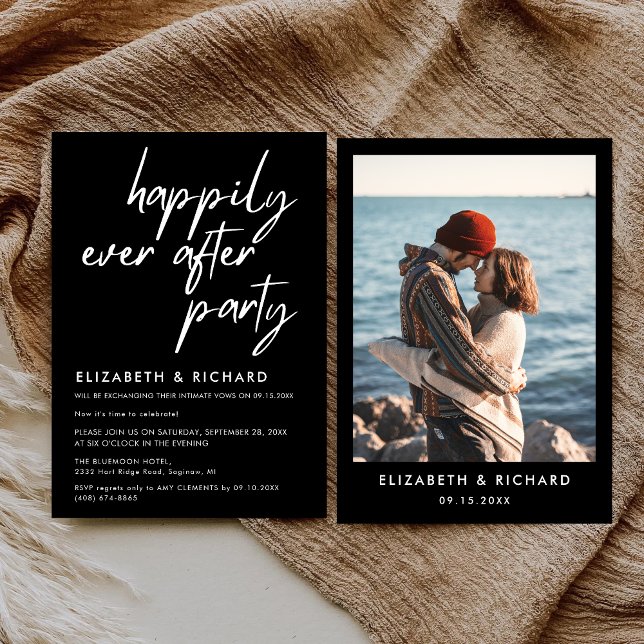 Happily Ever After Party Minimal Wedding Reception Invitation (Minimal happily ever after party invitation creates a romantic, joyful feel for your reception.)
