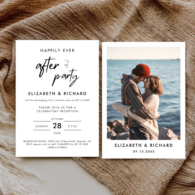 Happily Ever After Party Minimal Wedding Reception Invitation (Minimal happily ever after party invitation adds a romantic, joyful touch to your reception.)