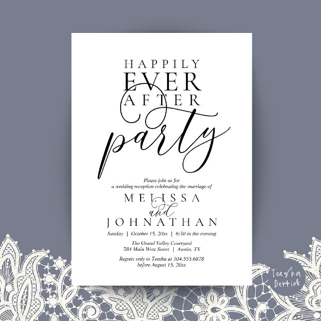 Happily Ever After Party, Modern Classy Wedding Invitation (Happily Ever After Party, Modern Classy Wedding Invitation Card in Black and White)
