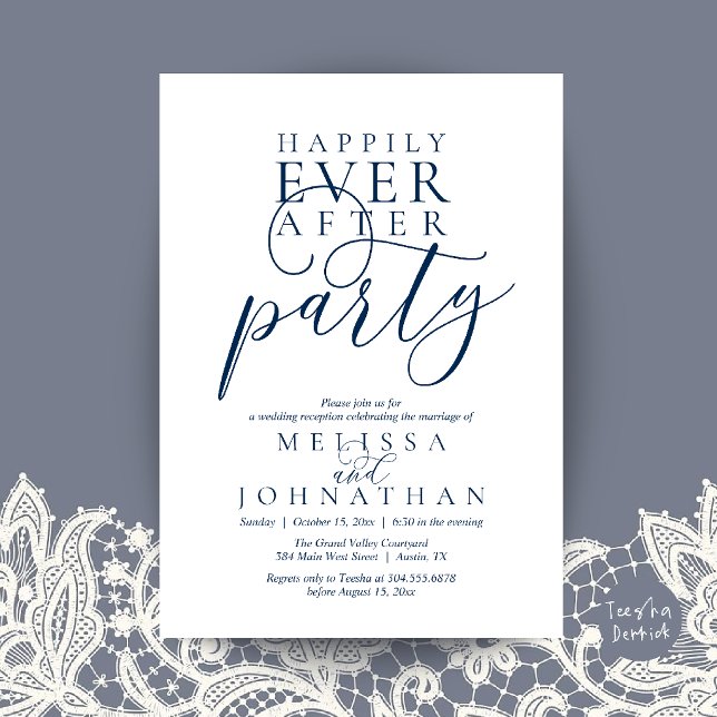 Happily Ever After Party, Modern Classy Wedding Invitation (Happily Ever After Party, Modern Classy Wedding Invitation Card in Navy Blue)