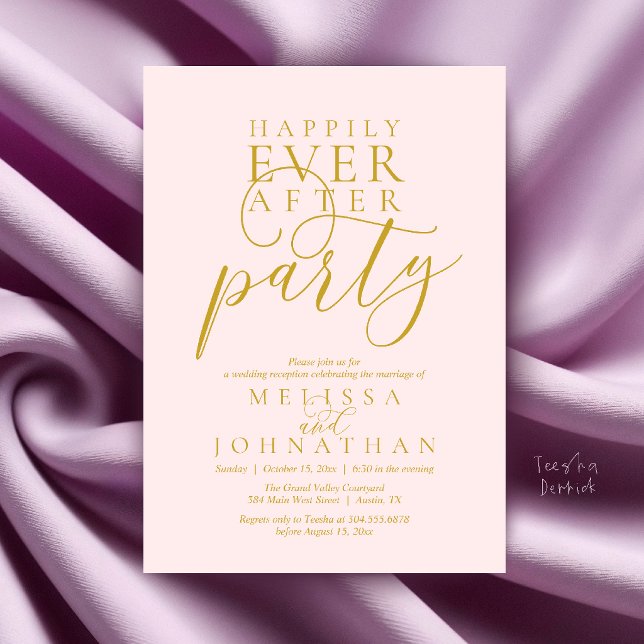 Happily Ever After Party, Modern Classy Wedding Invitation (Happily Ever After Party, Modern Classy Wedding Invitation Card in Gold and Blush)