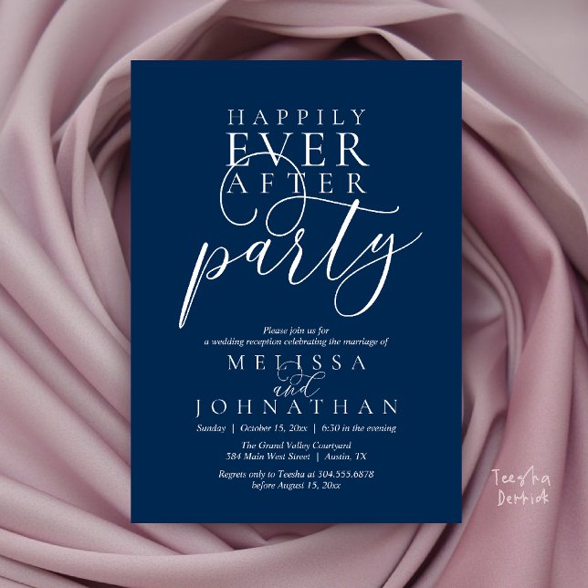 Happily Ever After Party, Modern Classy Wedding Invitation (Happily Ever After Party, Modern Classy Wedding Invitation Card in Navy Blue)