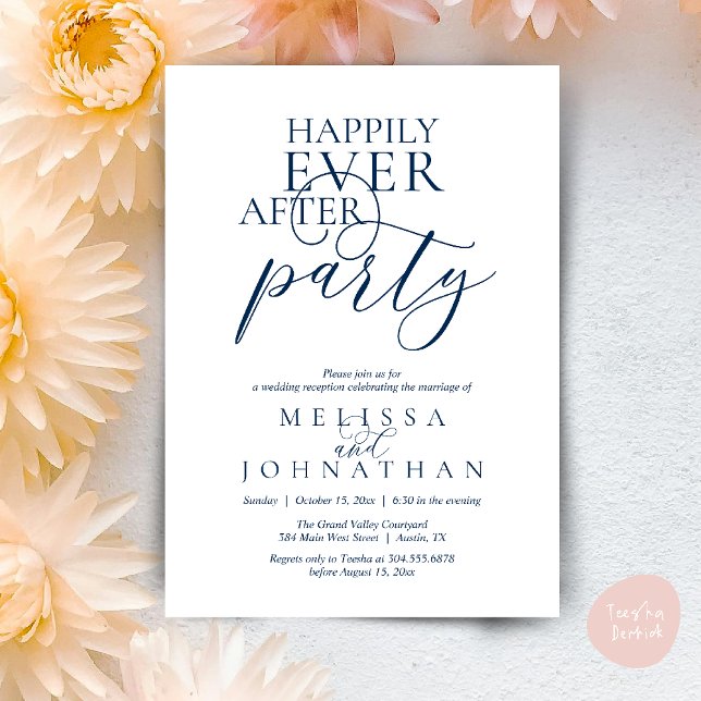 Happily Ever After Party, Modern Classy Wedding Invitation (Happily Ever After Party, Modern Classy Wedding Invitation Card PDF navy Blue)