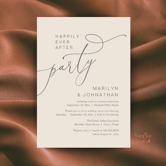 Happily Ever After Party, Modern Dinner Reception Invitation (Happily Ever After Party, Modern Dinner Reception Invitation Card in Cream and grey)