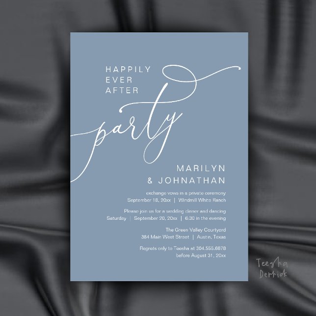 Happily Ever After Party, Modern Dinner Reception Invitation (Happily Ever After Party, Modern Dinner Reception Invitation Card in Dusty Blue)
