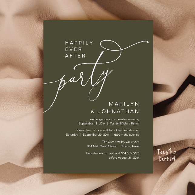 Happily Ever After Party, Modern Dinner Reception Invitation (Happily Ever After Party, Modern Dinner Reception Invitation Card in Olive Green)