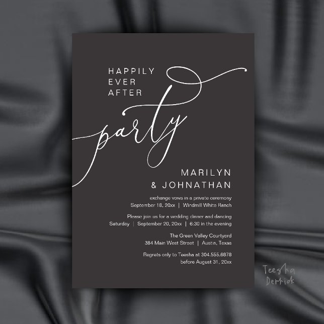 Happily Ever After Party, Modern Dinner Reception Invitation (Happily Ever After Party, Modern Dinner Reception Invitation Card in Charcoal Grey)