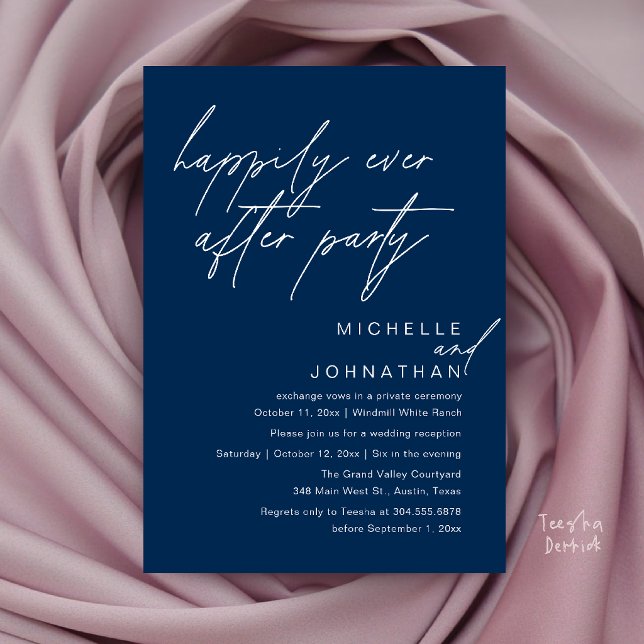 Happily Ever After Party, Modern Minimal Wedding Invitation (Happily Ever After Party, Modern Minimal Wedding Invitation Card in Navy Blue)