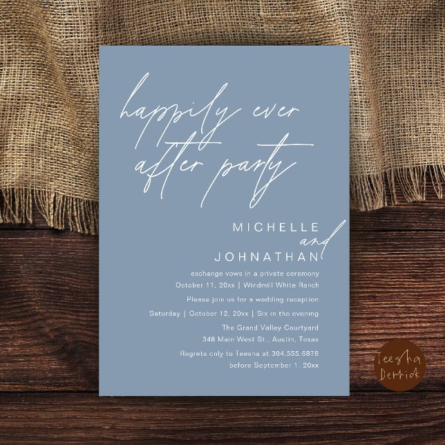 Happily Ever After Party, Modern Minimal Wedding Invitation (Happily Ever After Party, Modern Minimal Wedding Invitation Card in Dusty Blue)