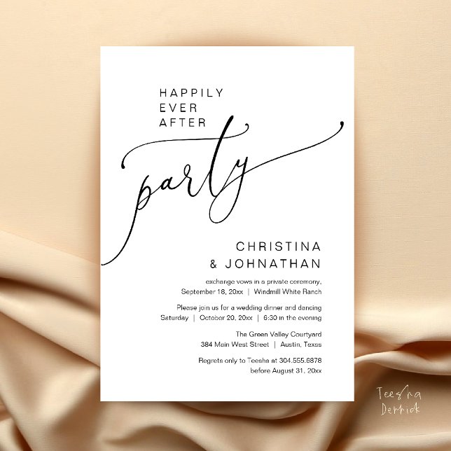 Happily Ever After Party, Modern Reception Dinner Invitation (Happily Ever After Party, Modern Reception Dinner Invitation Card in Black and White)