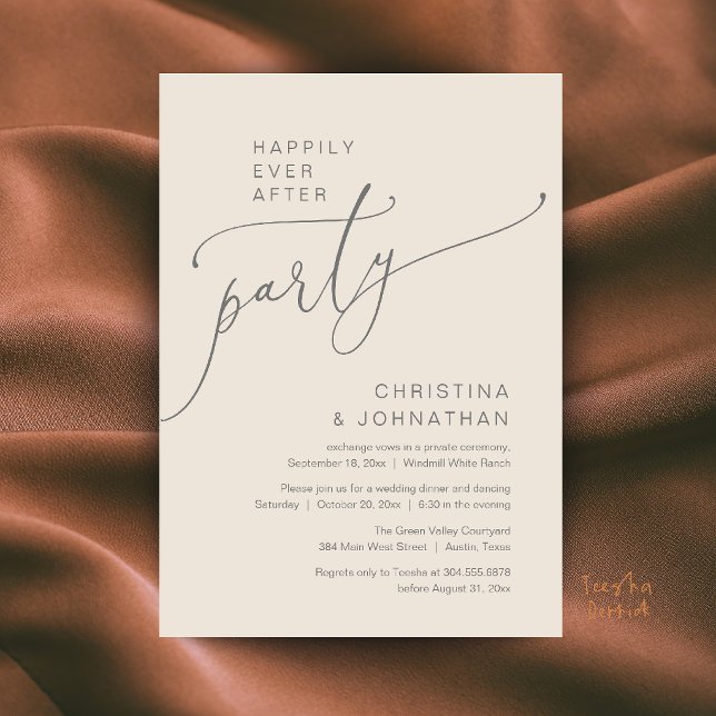 Happily Ever After Party, Modern Reception Dinner Invitation (Happily Ever After Party, Modern Reception Dinner Invitation Card in Cream Grey)