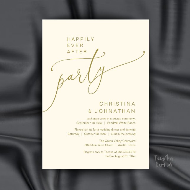 Happily Ever After Party, Modern Reception Dinner Invitation (Happily Ever After Party, Modern Reception Dinner Invitation Card in Gold and Cream)