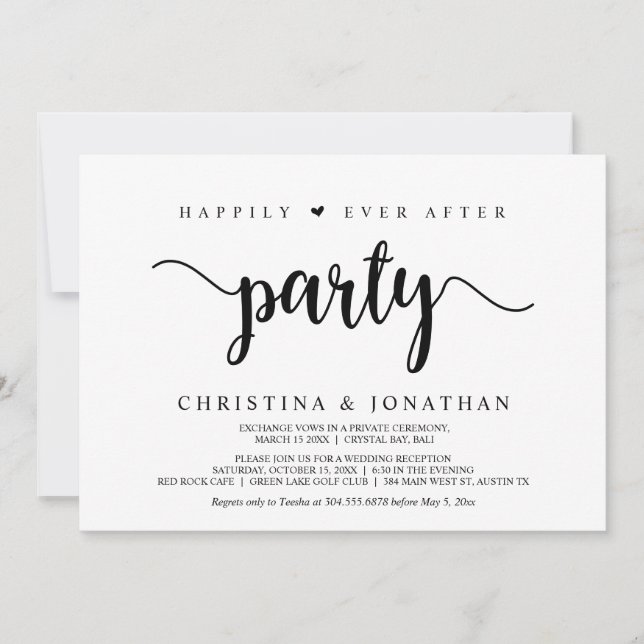 Happily Ever After party, Modern Rustic, Elopement Invitation (Front)