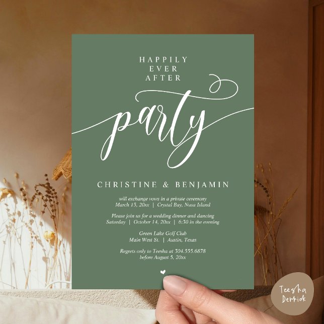 Happily Ever After Party, Modern Script Invitation (Happily Ever After Dinner Party, Modern Script Wedding Reception Invitation Card, PDF, Sage Green)
