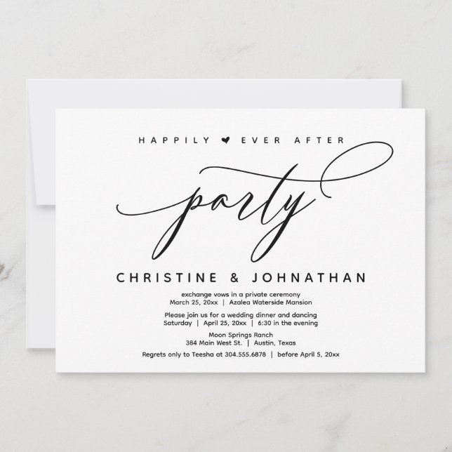 Happily Ever After Party, Modern Wedding Dinner Invitation (Front)