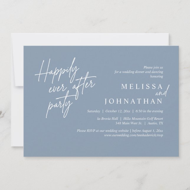 Happily Ever After Party, Modern Wedding Dinner Invitation (Front)