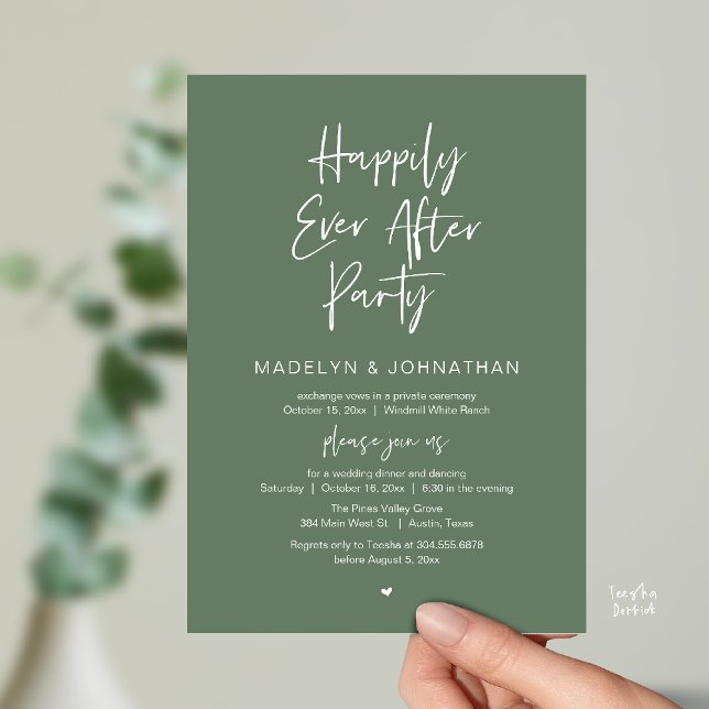 Happily Ever After Party, Modern Wedding Dinner Invitation (Happily Ever After Party, Modern Wedding Reception Dinner Invitation card in sage green)