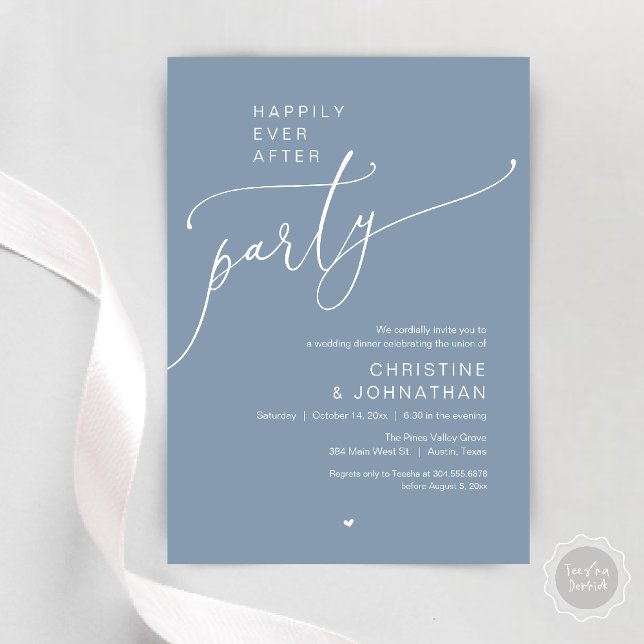 "Happily Ever After Party" Modern Wedding Dinner Invitation ("Happily Ever After Party" Modern Wedding Dinner reception Invitation card in dusty blue)