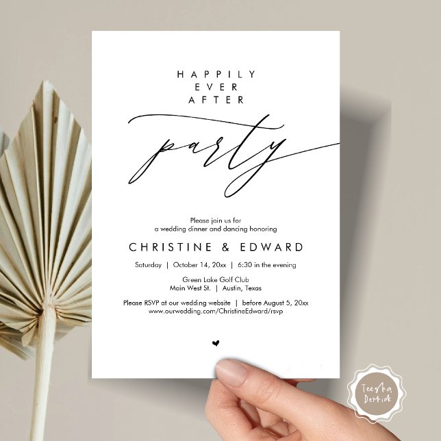 Happily Ever After Party, Modern Wedding Dinner Invitation (Happily Ever After Party, Modern Minimalist Wedding Dinner Invitation Card, PDF, Black and White)
