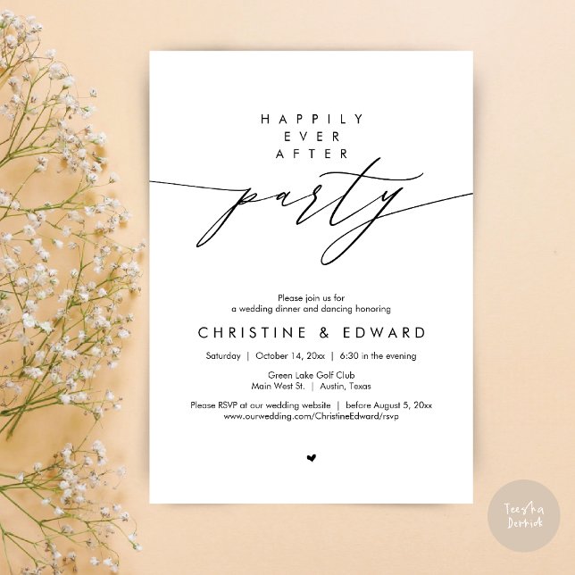 Happily Ever After Party, Modern Wedding Dinner Invitation (Happily Ever After Party, Modern Minimalist Wedding Dinner Invitation Card, PDF, Black and White)