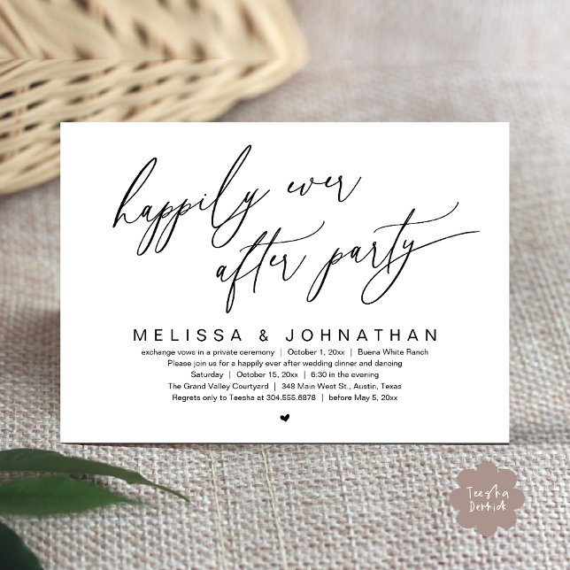 Happily Ever After Party Modern Wedding Dinner Invitation (Happily Ever After Party Modern Romantic Wedding Dinner Party Invitation Card PDF Black White)