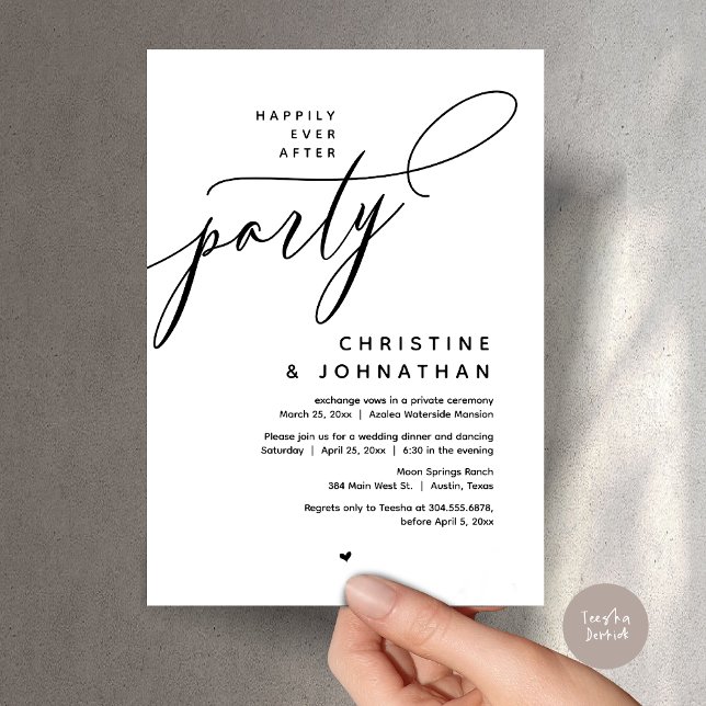 Happily Ever After Party, Modern Wedding Dinner Invitation (Romantic Happily Ever After Party, Modern Wedding Dinner Invitation Card, PDF, Black White)