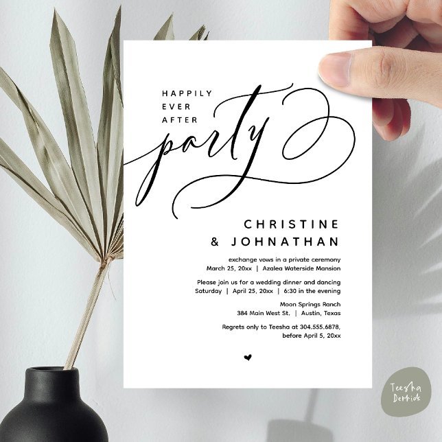 Happily Ever After Party, Modern Wedding Dinner Invitation (Romantic Happily Ever After Party, Modern Wedding Dinner Invitation Card, PDF, Black White)