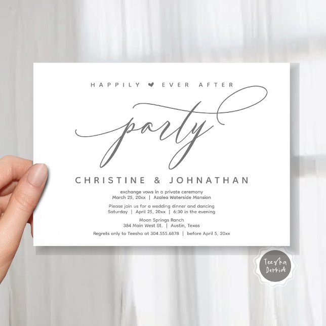 Happily Ever After Party, Modern Wedding Dinner Invitation (Happily Ever After Party, Modern Wedding Dinner Invitation Card, Modern Romantic, PDF, Dark Grey)