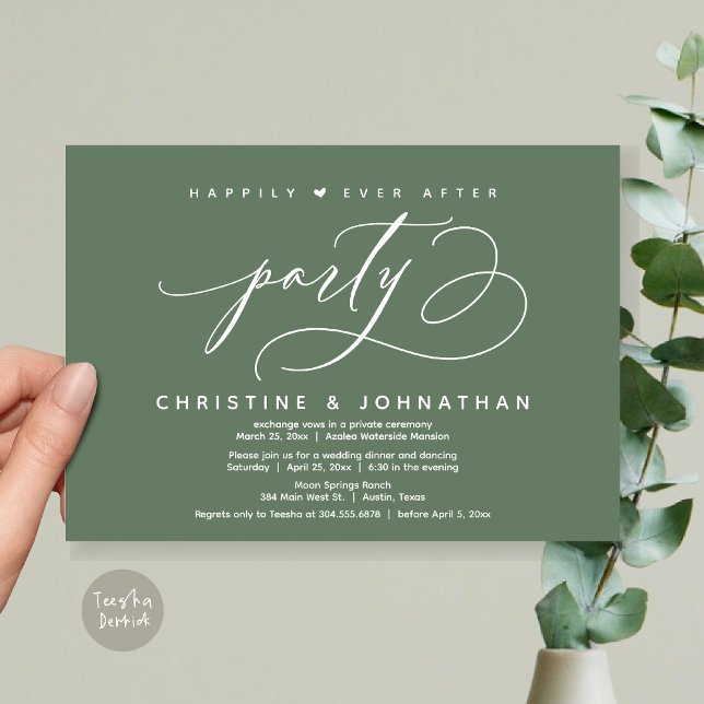 Happily Ever After Party, Modern Wedding Dinner Invitation (Happily Ever After Party, Modern Wedding Dinner Invitation Card, Modern Romantic, PDF, Sage Green)