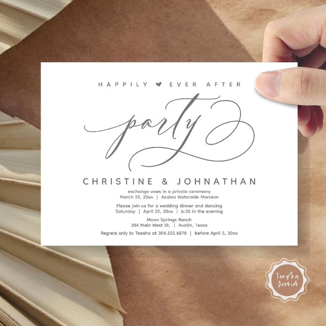 Happily Ever After Party, Modern Wedding Dinner Invitation (Happily Ever After Party, Modern Wedding Dinner Invitation Card, Modern Romantic, PDF, Dark Grey)
