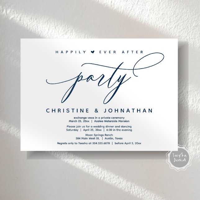 Happily Ever After Party, Modern Wedding Dinner Invitation (Happily Ever After Party, Modern Wedding Dinner Invitation Card, Modern Romantic, PDF, Navy Blue)