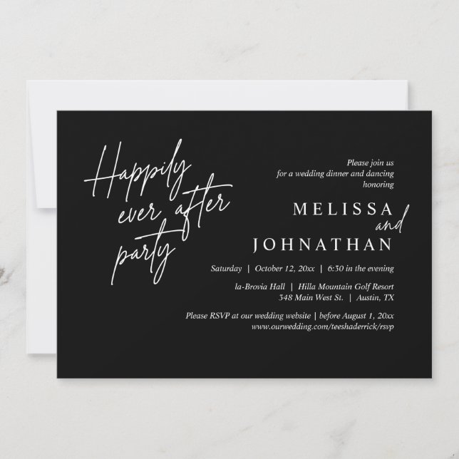 Happily Ever After Party, Modern Wedding Dinner Invitation (Front)