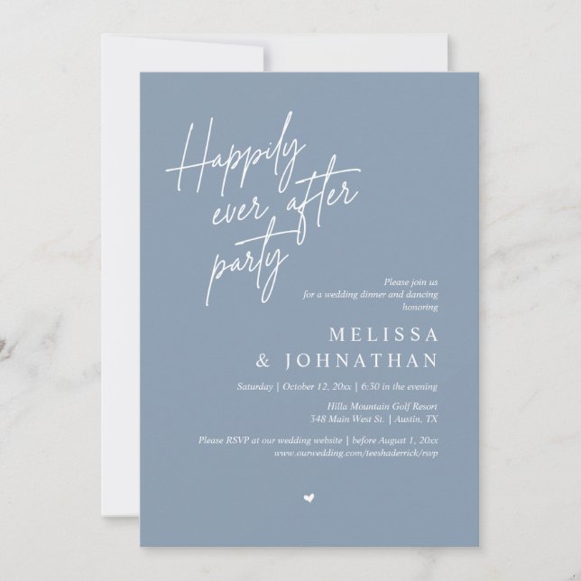 Happily Ever After Party, Modern Wedding Dinner Invitation (Front)