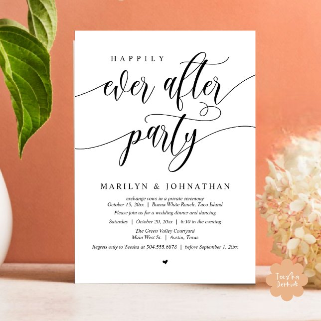 Happily Ever After Party Modern Wedding Elopement Invitation (Happily Ever After Party Modern Wedding Elopement Dinner Lunch Brunch Invites Card PDF Black White)