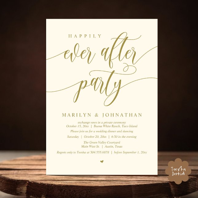 Happily Ever After Party Modern Wedding Elopement Invitation (Happily Ever After Party Modern Wedding Elopement Dinner Lunch Brunch Invites Card PDF Yellow Gold)