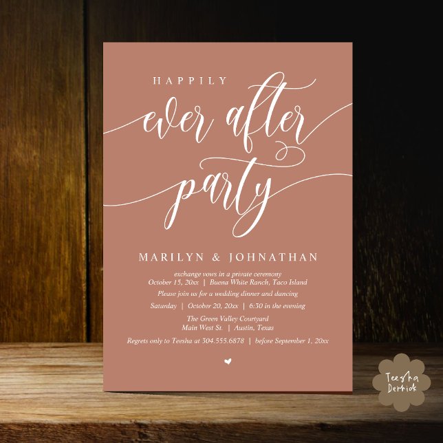Happily Ever After Party Modern Wedding Elopement Invitation (Happily Ever After Party Modern Wedding Elopement Dinner Lunch Brunch Invites Card PDF Earthy brown)