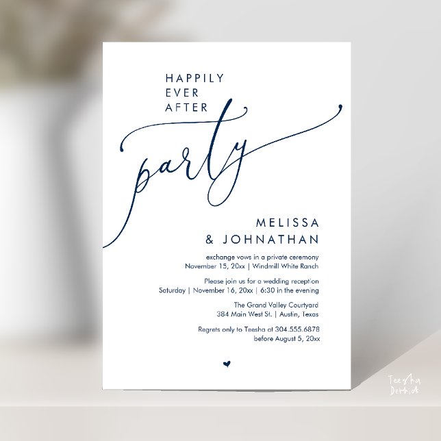 Happily Ever After Party Modern Wedding Reception Invitation (Happily Ever After Party Modern Wedding Reception Invitation Card Dinner Brunch Lunch in Navy Blue)
