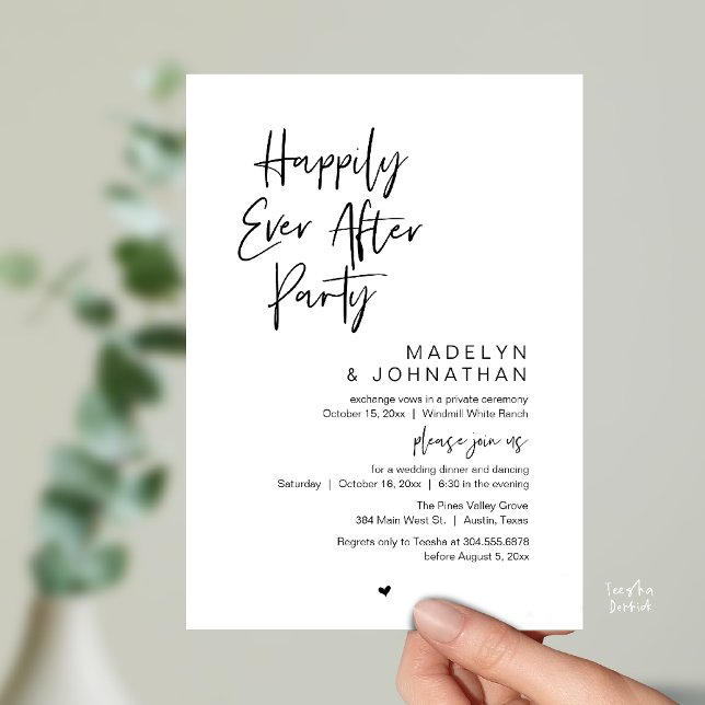 Happily Ever After Party, Modern Wedding Reception Invitation (Happily Ever After Party, Modern Wedding Reception Dinner Invitation card in black and white)