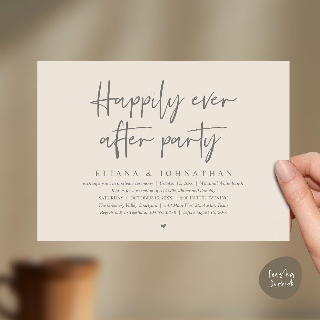  Happily Ever After Party Modern Wedding Reception Invitation (Happily Ever After Party Modern Wedding Reception Invitation Card in Cream Grey)