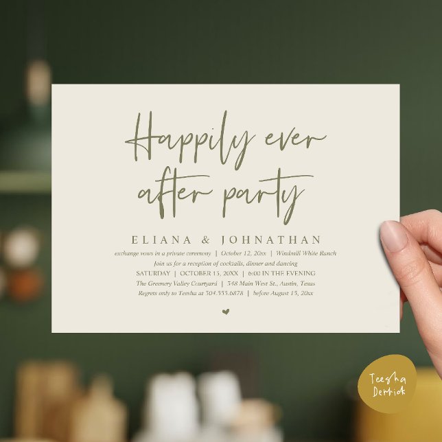  Happily Ever After Party Modern Wedding Reception Invitation (Happily Ever After Party Modern Wedding Reception Invitation Card in Cream and Dusty Green)