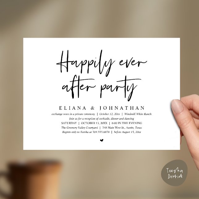  Happily Ever After Party Modern Wedding Reception Invitation (Happily Ever After Party Modern Wedding Reception Invitation Card in Black and White)