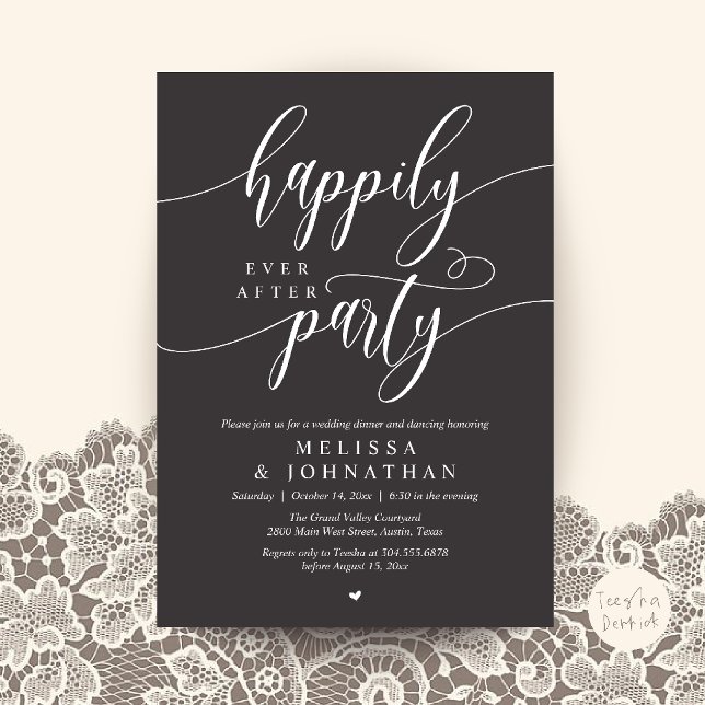 Happily Ever After Party, Modern Wedding Reception Invitation (Happily Ever After Party, Modern Wedding Reception Dinner Invitation Card in Charcoal Grey)