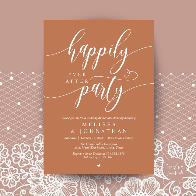Happily Ever After Party, Modern Wedding Reception Invitation (Happily Ever After Party, Modern Wedding Reception Dinner Invitation Card in Copper Brown)