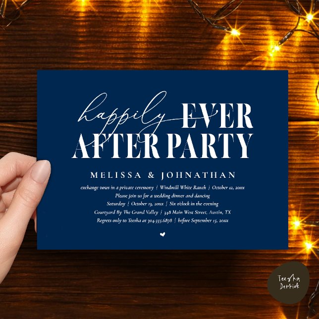 Happily Ever After Party, Modern Wedding Reception Invitation (Happily Ever After Party, Modern Wedding Reception Dinner Dancing Invitation Card in Navy Blue)