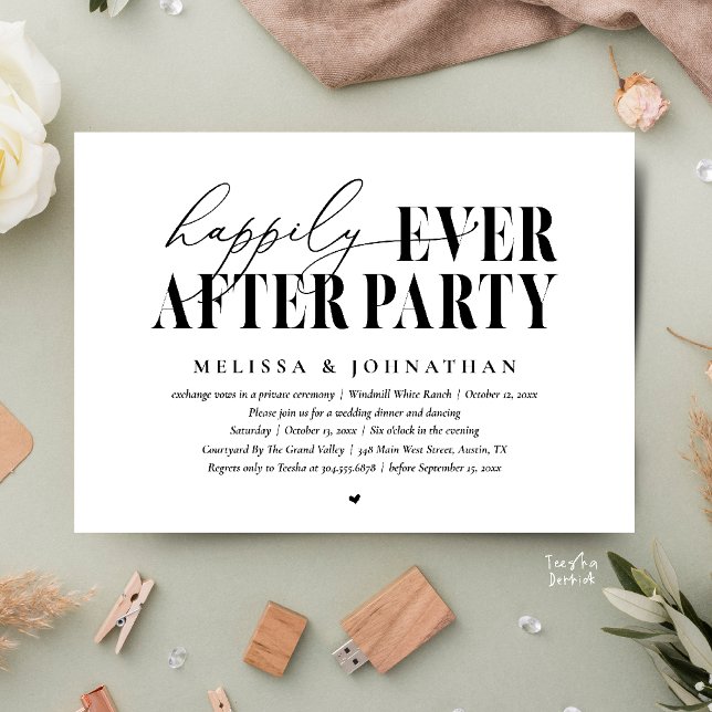 Happily Ever After Party, Modern Wedding Reception Invitation (Happily Ever After Party, Modern Wedding Reception Dinner Dancing Invitation Card in Black and White)